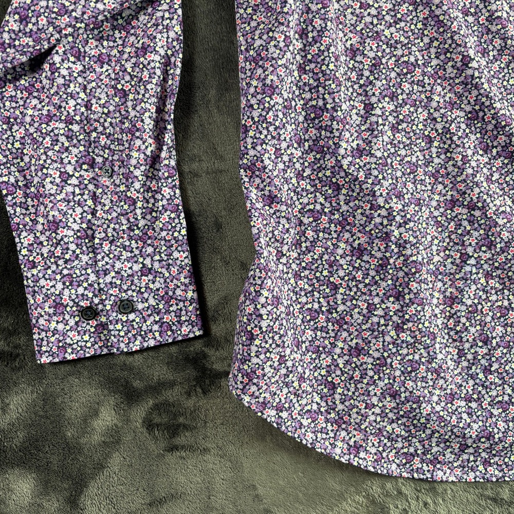 Con.Struct Mens XXL Slim Fit Purple Floral 4 Way Stretch Button Down Shirt - Picture 5 of 8